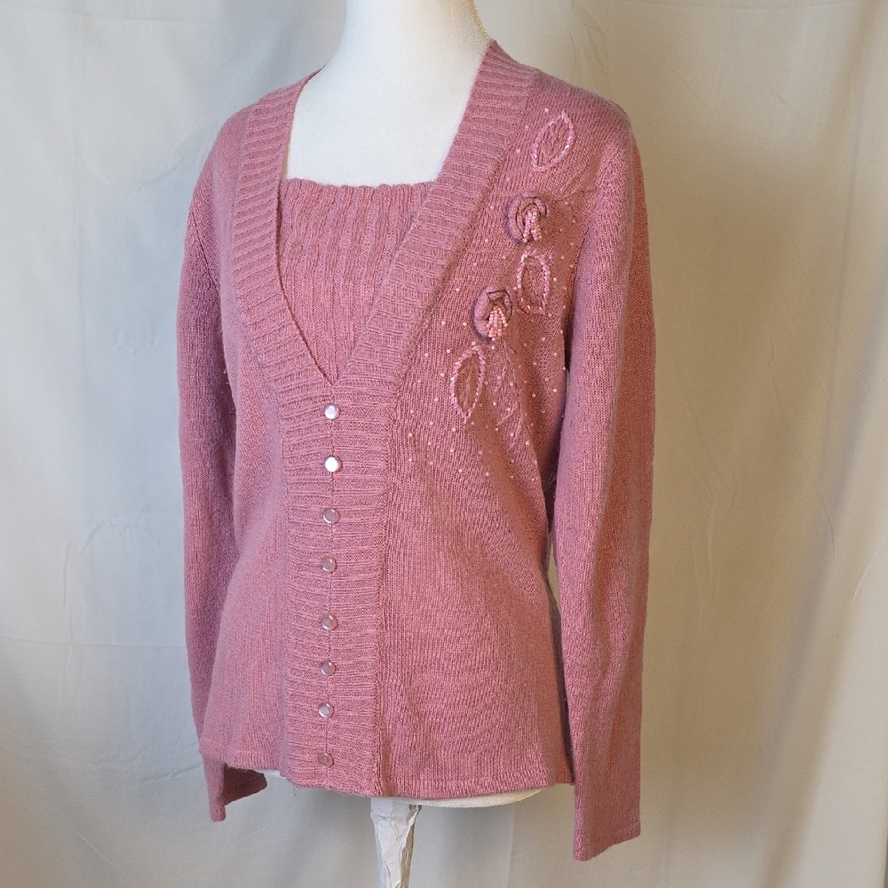 Vintage Pink Women's Sweater with Embroidered Details